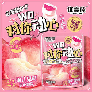 优壹佳对你动心果汁果町夹心糖果白桃味80g
