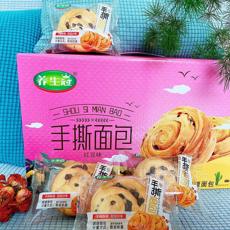 養(yǎng)生冠紅豆味手撕面包烘焙食品散裝稱重