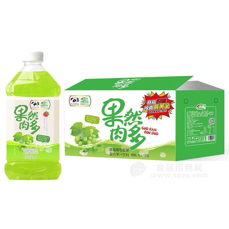 果然肉多葡萄椰果復(fù)合果汁飲料箱裝招商1L×12瓶