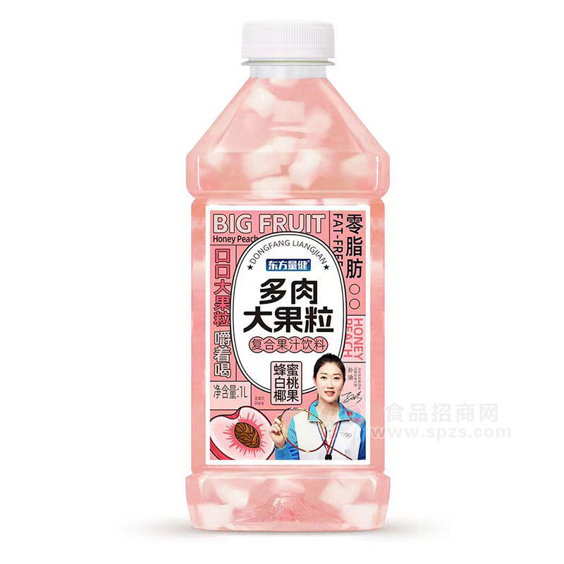 东方量健多肉大果粒零脂肪复合果汁饮料蜂蜜白桃椰果味1L