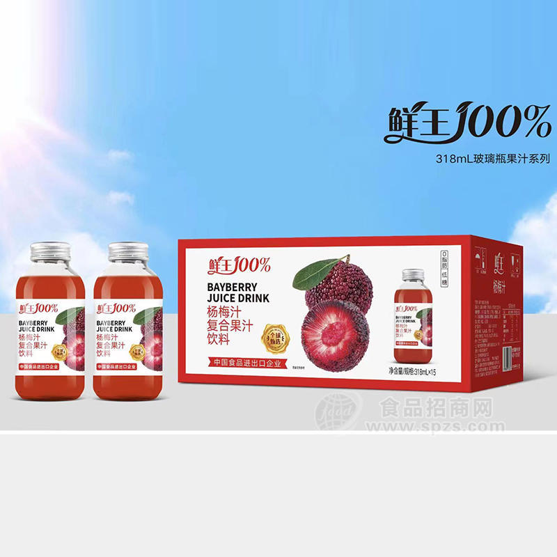 鲜王杨梅汁复合果汁饮料箱装318ml×15瓶