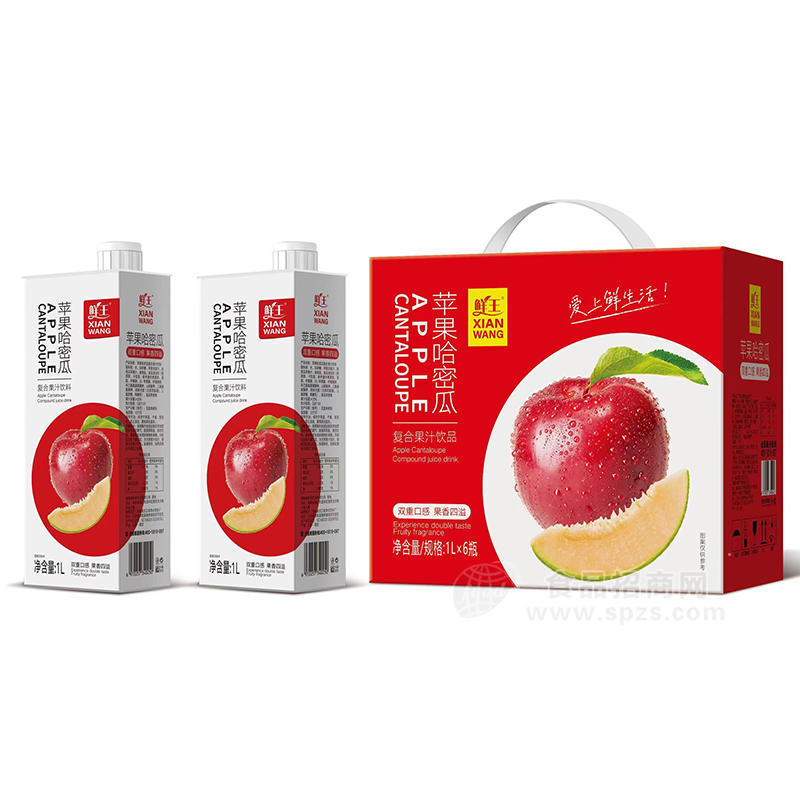 鮮王蘋果哈密瓜復(fù)合果汁飲料箱裝招商1L×6瓶