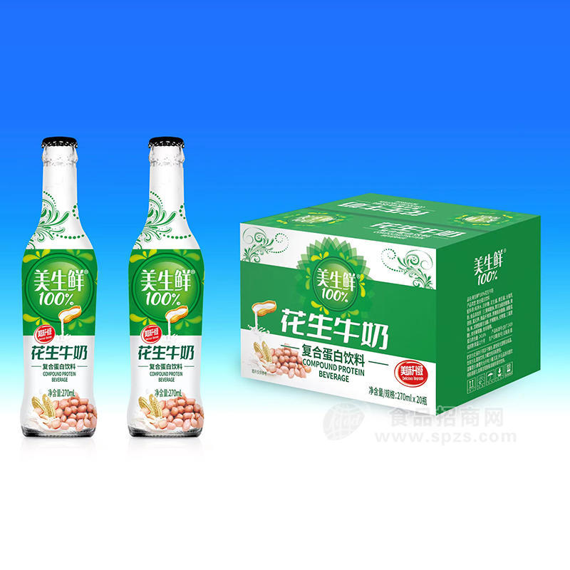 美生鮮花生牛奶渡河蛋白飲料箱裝招商270ml