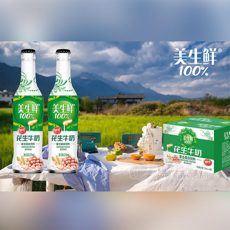 美生鮮花生牛奶渡河蛋白飲料瓶裝招商270ml