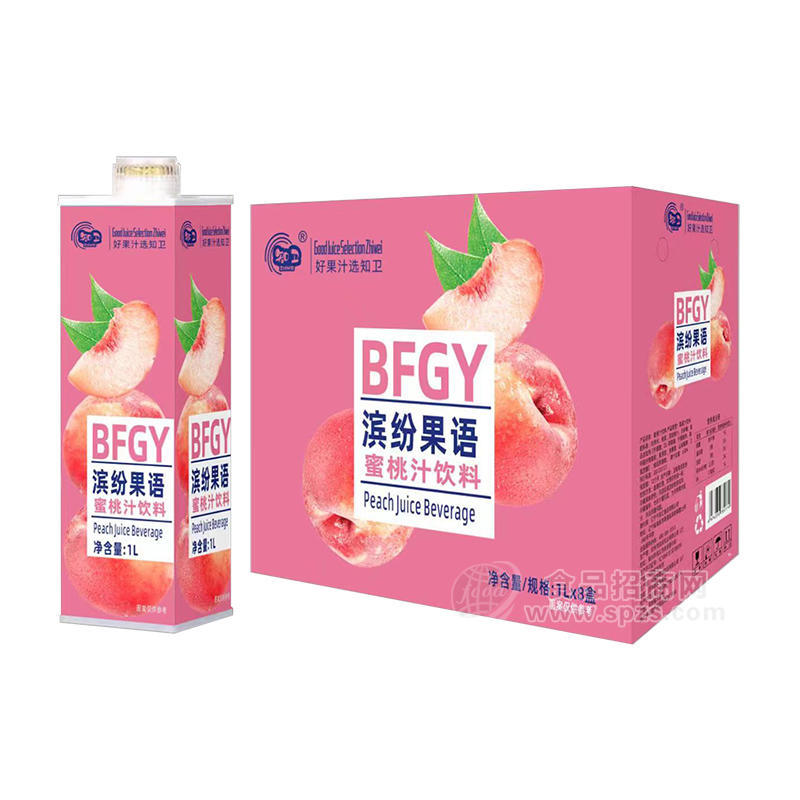 知卫滨纷果语蜜桃汁饮料果汁饮料1LX8盒 