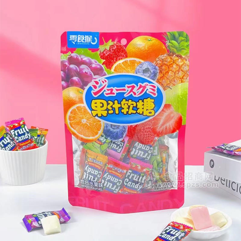 零食猴混合水果味果汁軟糖糖果休閑食品100g