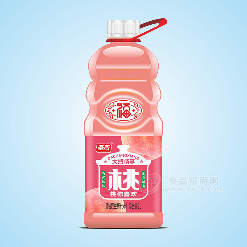 圣普蜜桃复合果汁饮料大果肉果粒果汁 2L 