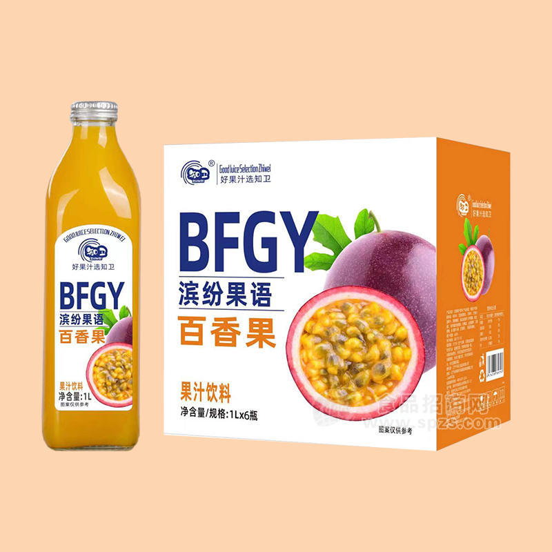 知卫滨纷果语百香果果汁饮料1LX6瓶 