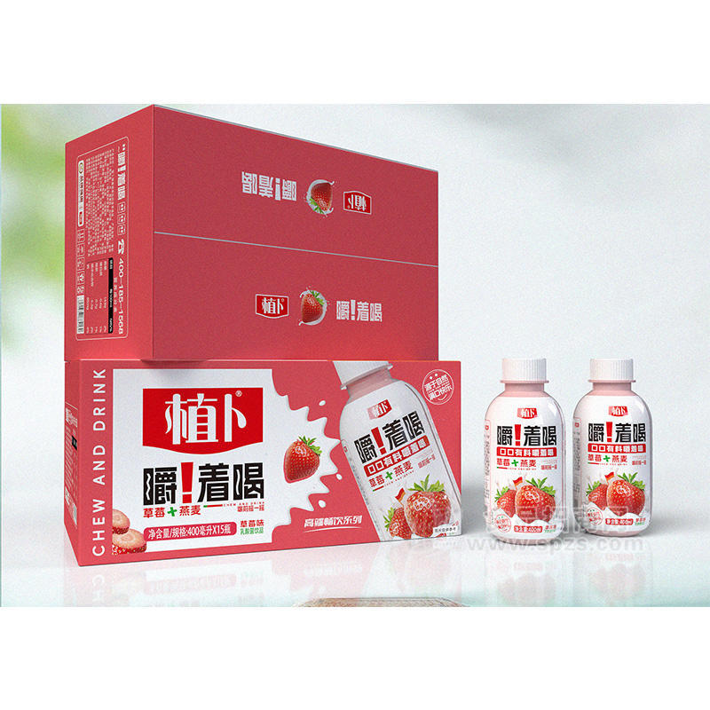 植卜嚼着喝草莓+燕麦乳酸菌饮品草莓味400mlX15瓶