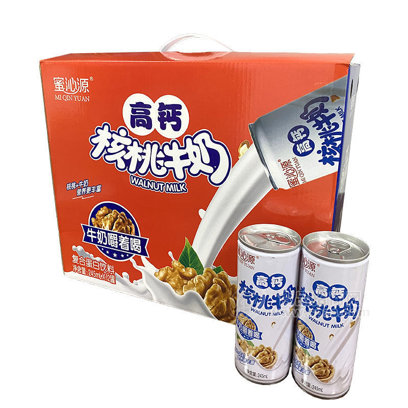 蜜沁源高钙核桃牛奶嚼着喝复合蛋白饮料245mlX12罐