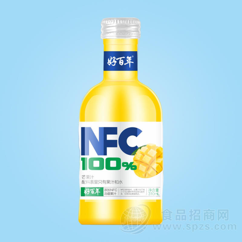 好百年芒果汁添加NFC冷藏果汁瓶装招商310ml