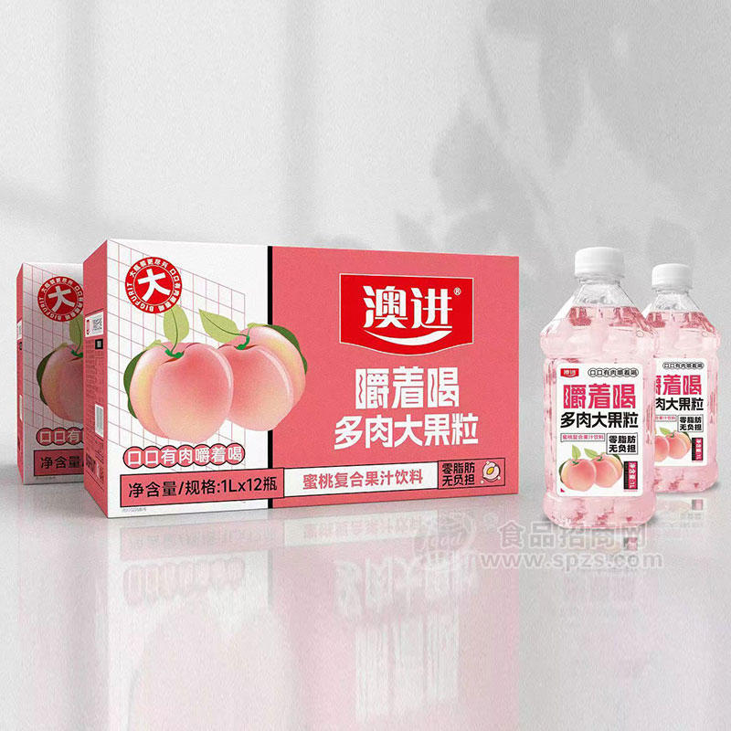 澳进多肉大果粒蜜桃复合果汁饮料1Lx12瓶