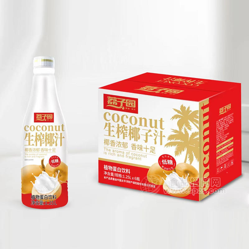 荔子园生榨椰汁植物蛋白椰子汁饮料箱装招商1.25L×6瓶