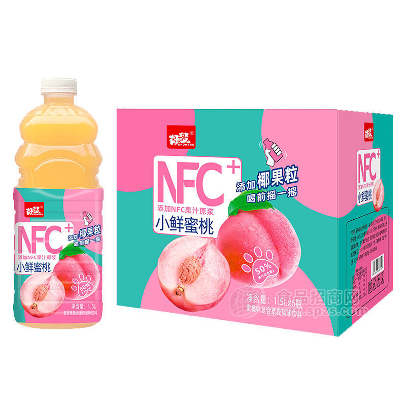好梦桃味添加NFC复合果汁饮料箱装招商1.5L×6瓶