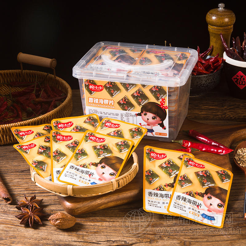 婉小小香辣海带片香辣味休闲食品盒装招商1×50包