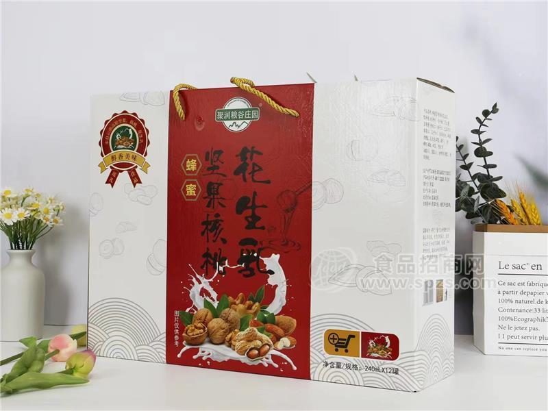 聚润粮谷庄园蜂蜜坚果核桃花生乳箱装240ml*12罐