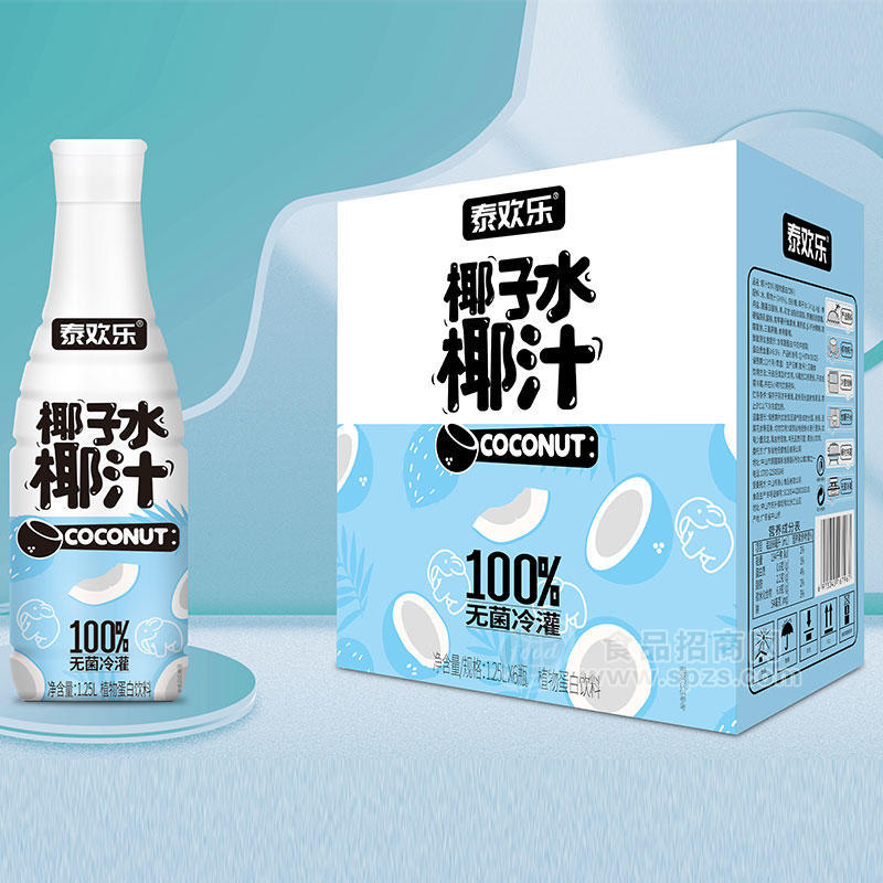 泰欢乐椰子水椰汁植物蛋白饮料箱装招商1.25L×6瓶