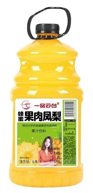 一品云台蜂蜜果肉凤梨果汁饮料1.5升大瓶饮料含椰果粒嚼着喝