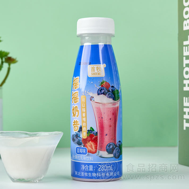 时代乳业首牧蓝莓味摇摇奶昔瓶装乳饮料招商280ml
