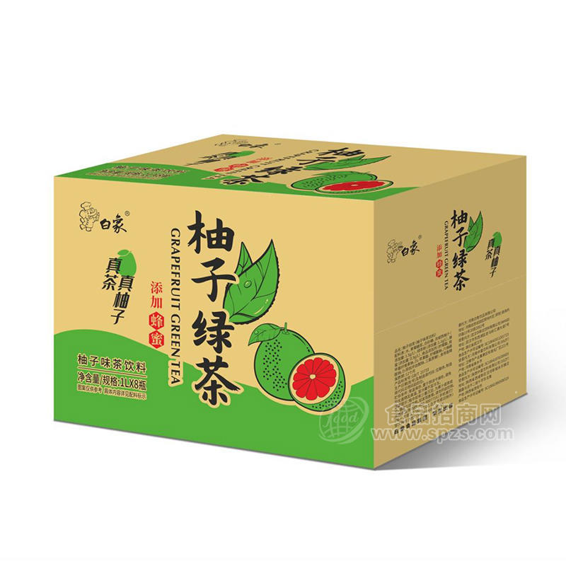 白象柚子綠茶添加蜂蜜茶飲料箱裝招商1L×8瓶