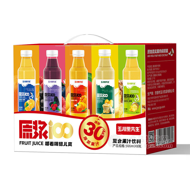 玉川果先生原浆100复合果汁饮料箱装招商500ml×8瓶