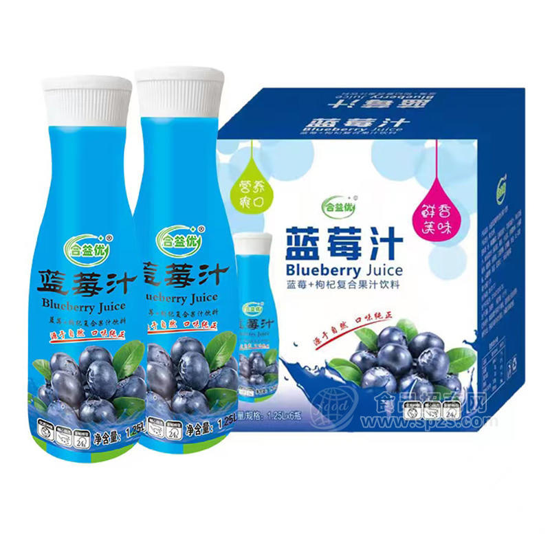 合益优蓝莓枸杞复合果汁饮料箱装招商1.25L×6瓶