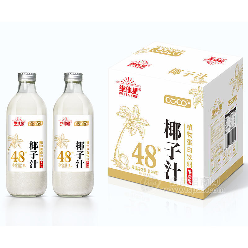 維他星椰子汁植物蛋白飲料果肉型箱裝招商1L×6瓶