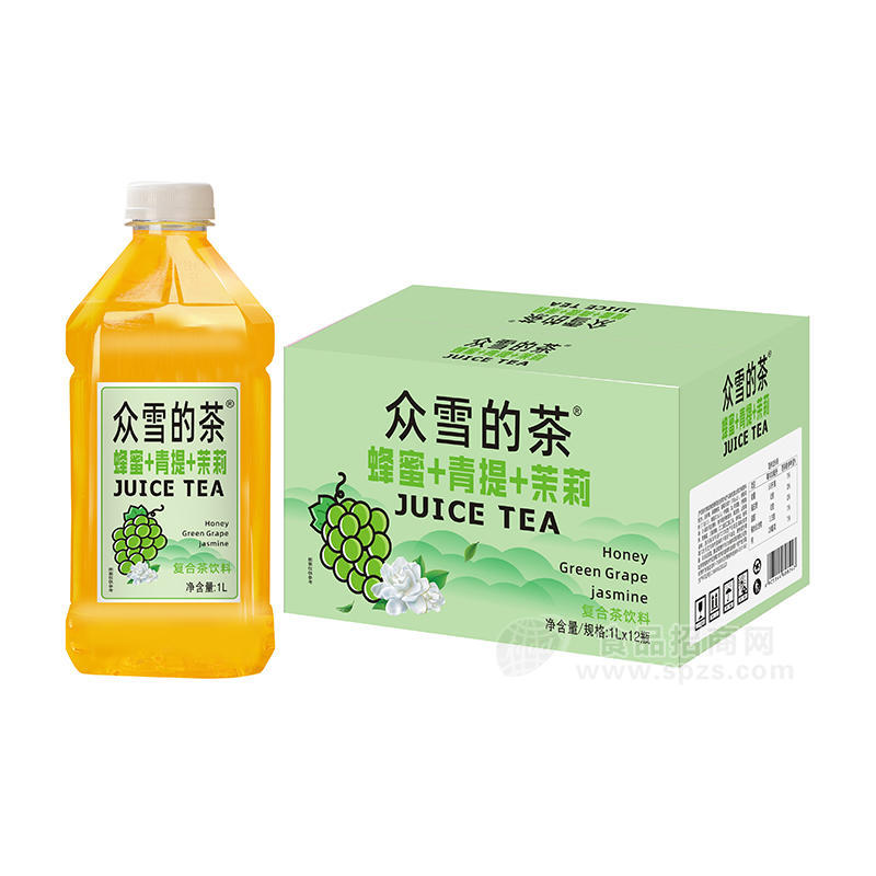 众雪的茶蜂蜜+青提+茉莉复合茶饮料1Lx12瓶 