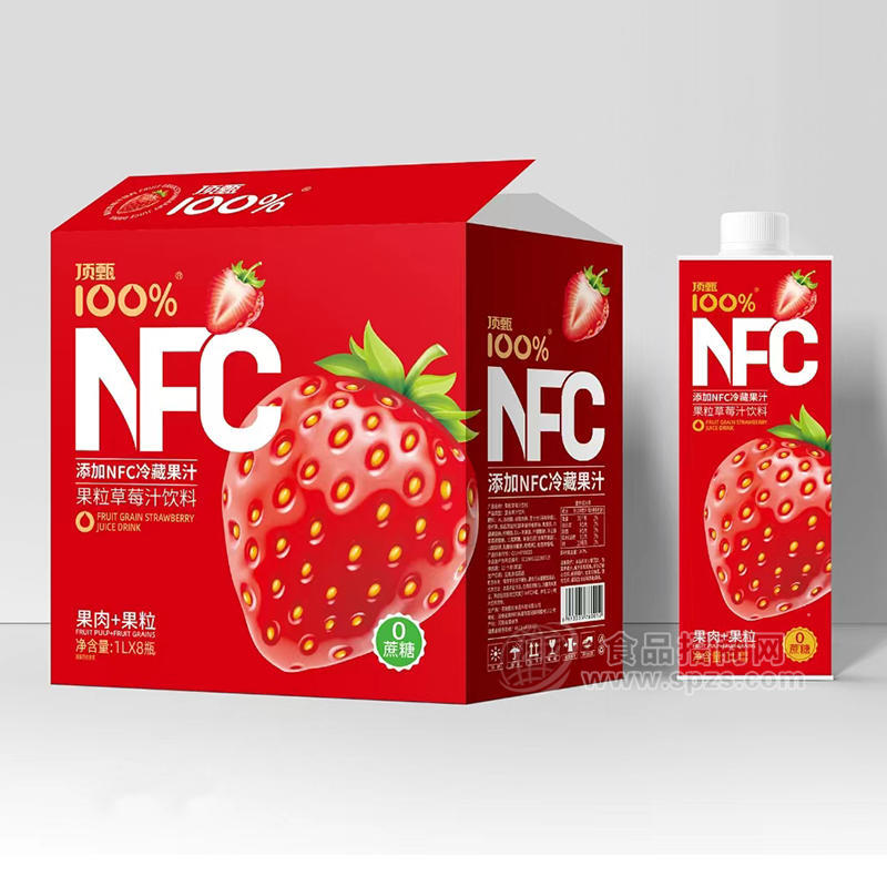 頂甄100%NFC草莓汁冷藏果汁加果肉飲料箱裝招商1L