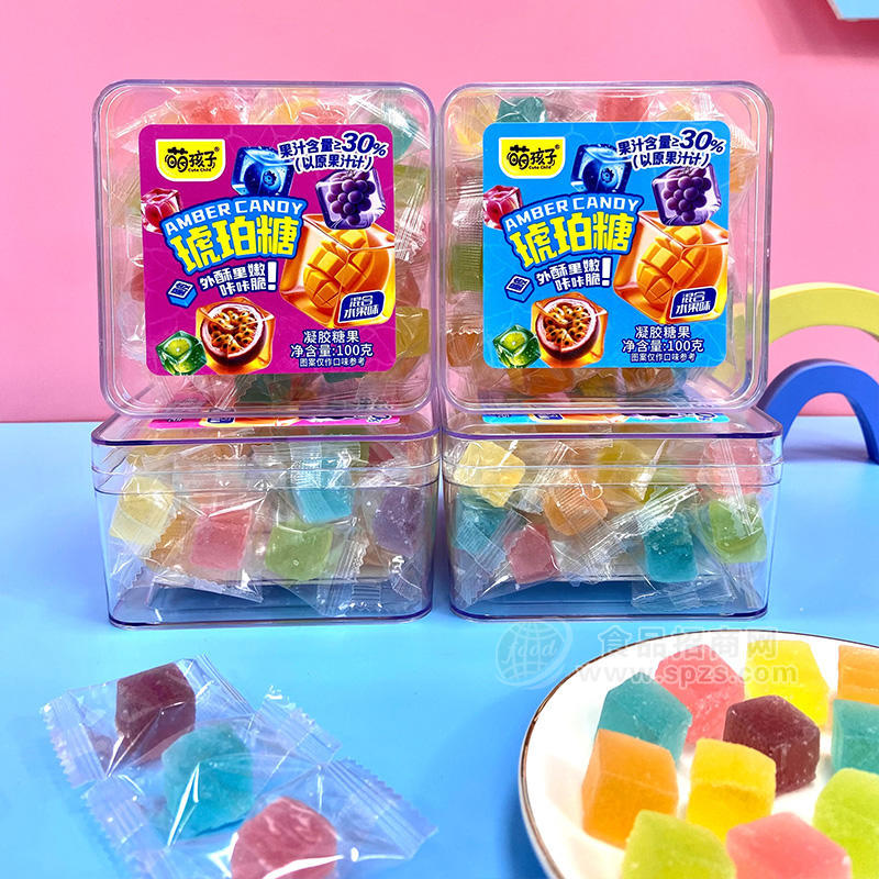 萌孩子琥珀糖混合水果糖凝胶糖果盒装招商100g