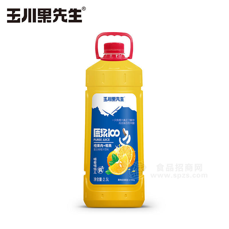 玉川果先生原浆100橙果肉＋椰果复合柳橙汁饮料招商2.5L