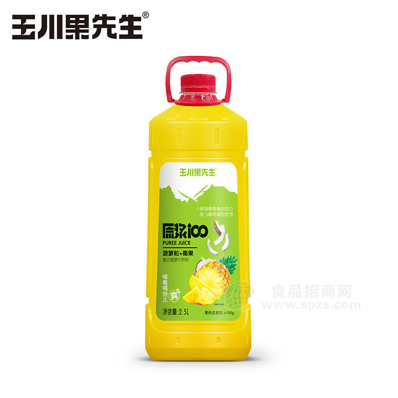 玉川果先生原浆100菠萝粒＋椰果复合芒果汁饮料招商2.5L