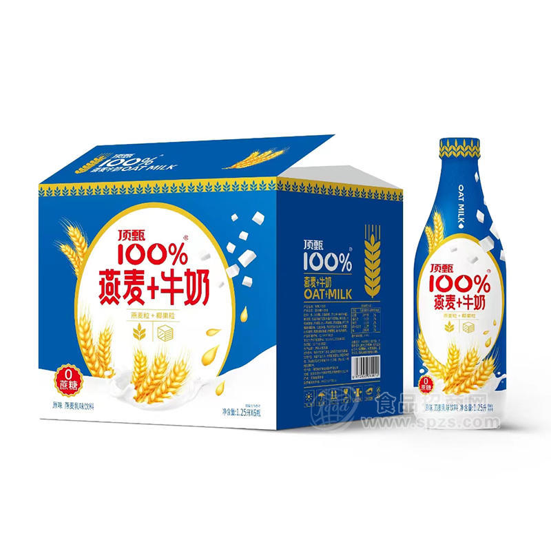顶甄100%原味燕麦牛奶椰果乳饮料箱装1.25L×6瓶 