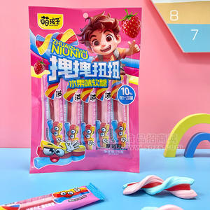 萌孩子拽拽扭扭水果味软糖草莓味袋装招商75g
