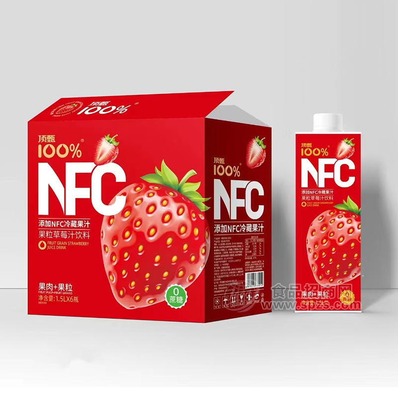 頂甄100%NFC草莓汁冷藏果汁加果肉飲料箱裝招商1.5L