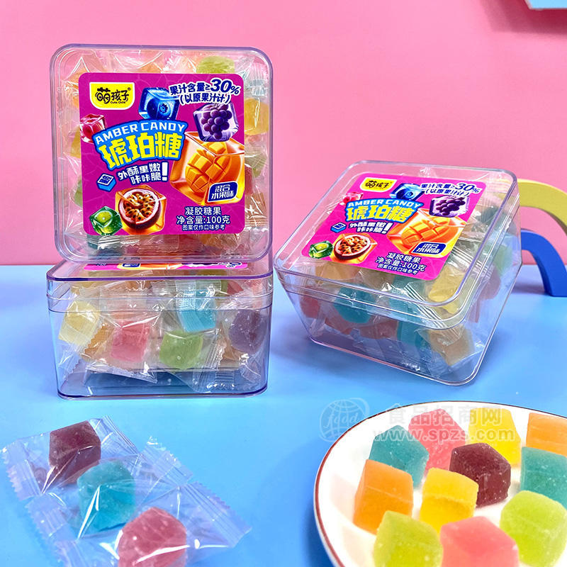 萌孩子琥珀糖混合水果糖凝胶糖果盒装厂家招商100g