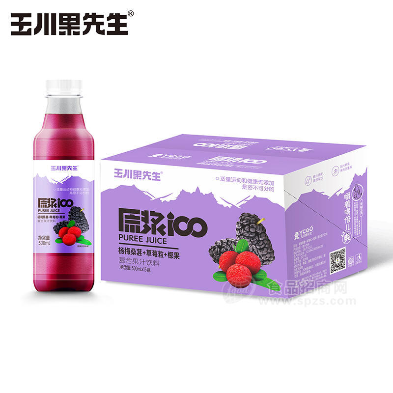 原漿100草莓粒 楊梅桑葚 椰果復(fù)合果汁飲料500ml