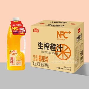 倍养乐椰果粒生榨橙汁白桃复合果汁饮料2.35LX6瓶