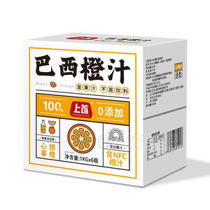 上首巴西橙汁添加NFC果汁飲料箱裝招商1KG×6瓶