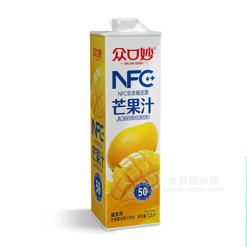 众口妙NFC芒果复合果汁饮料盒装招商1.5L