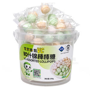 臻邦VC什錦棒棒糖零蔗糖休閑零食桶裝招商180g