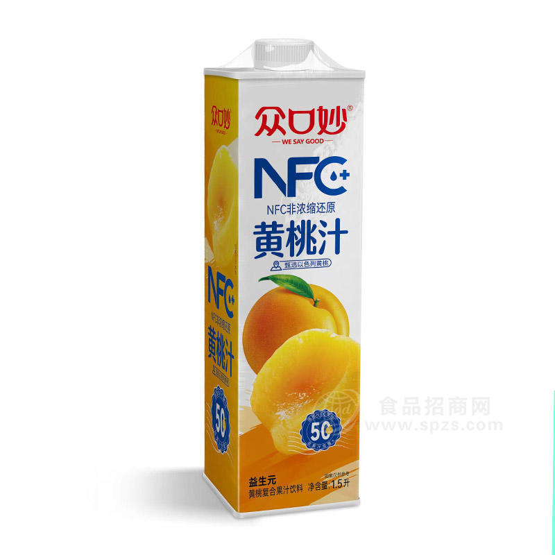 众口妙NFC黄桃复合果汁饮料盒装招商1.5L