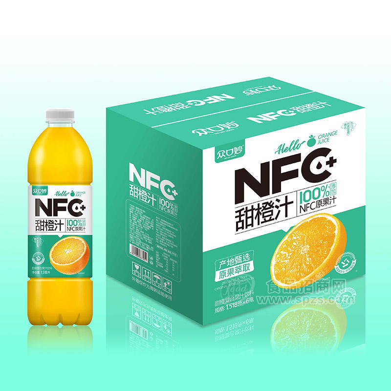 众口妙NFC甜橙复合果汁饮料1.518L×6瓶