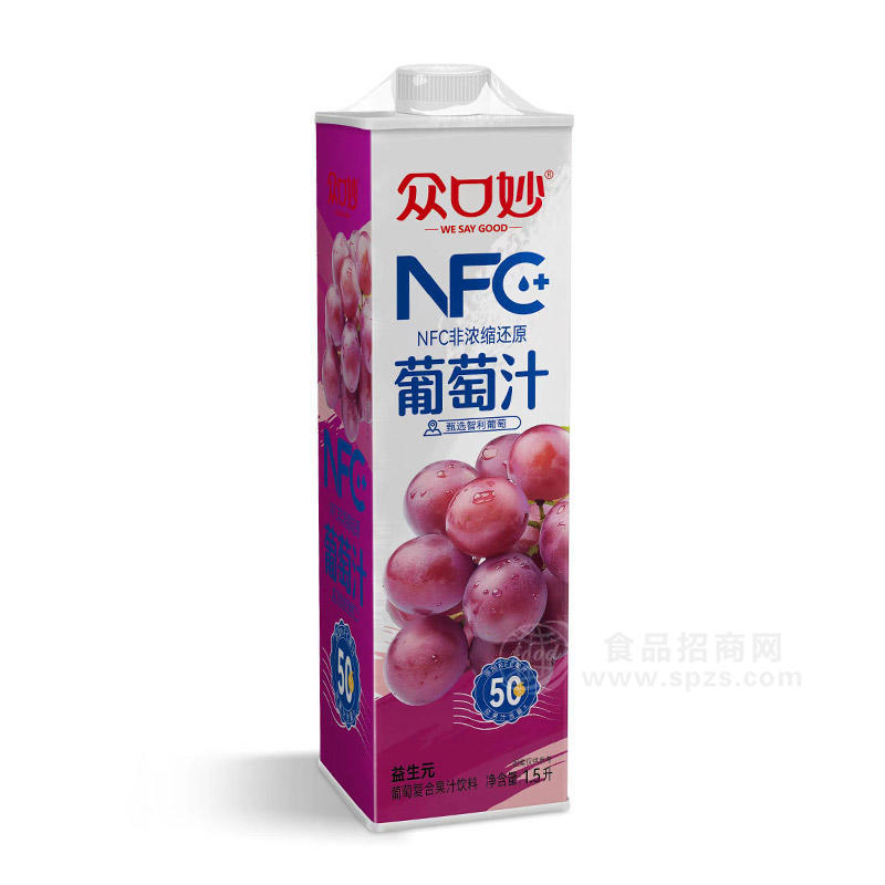 众口妙NFC葡萄复合果汁饮料盒装招商1.5L