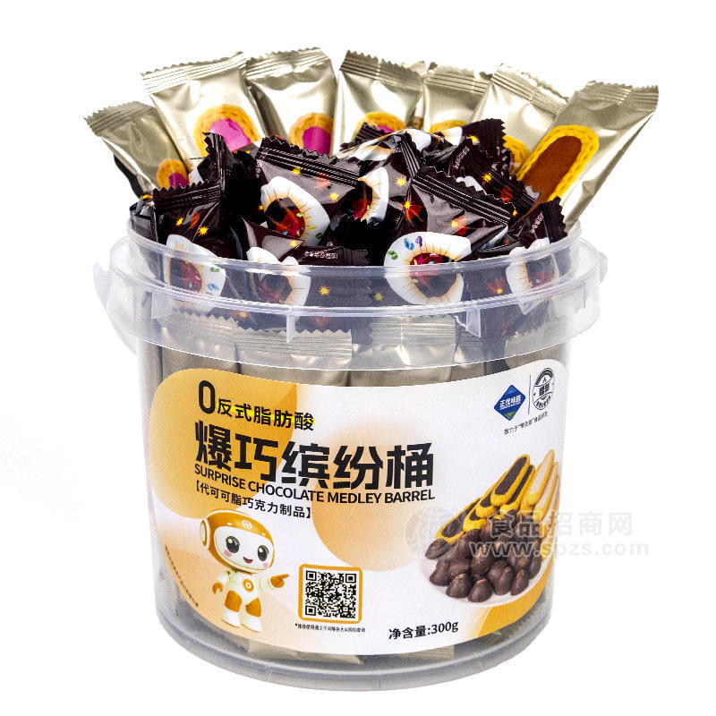 臻邦爆巧缤纷桶巧克力制品混合装休闲零食桶装招商300g