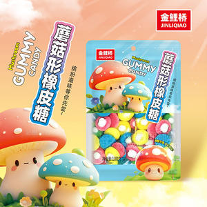 金鯉橋蘑菇形橡皮糖休閑零食袋裝招商100g