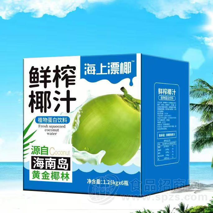 海上漂椰鲜榨椰汁植物蛋白饮料1.25kg×6瓶餐饮大瓶饮料