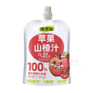 植多星蘋(píng)果山楂汁100%復(fù)合果蔬汁果蔬汁飲品袋裝招商100m