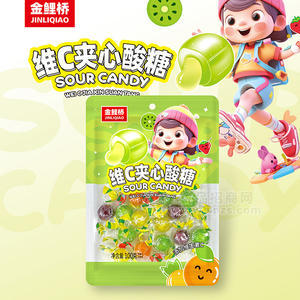 金鲤桥维C夹心酸糖休闲零食糖果袋装招商100g