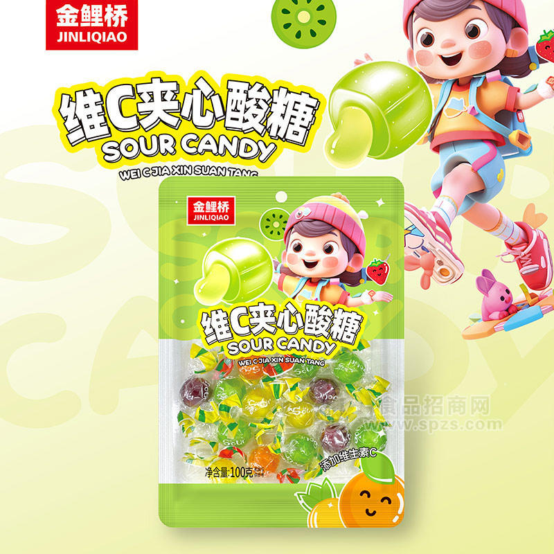 金鲤桥维C夹心酸糖休闲零食糖果袋装招商100g